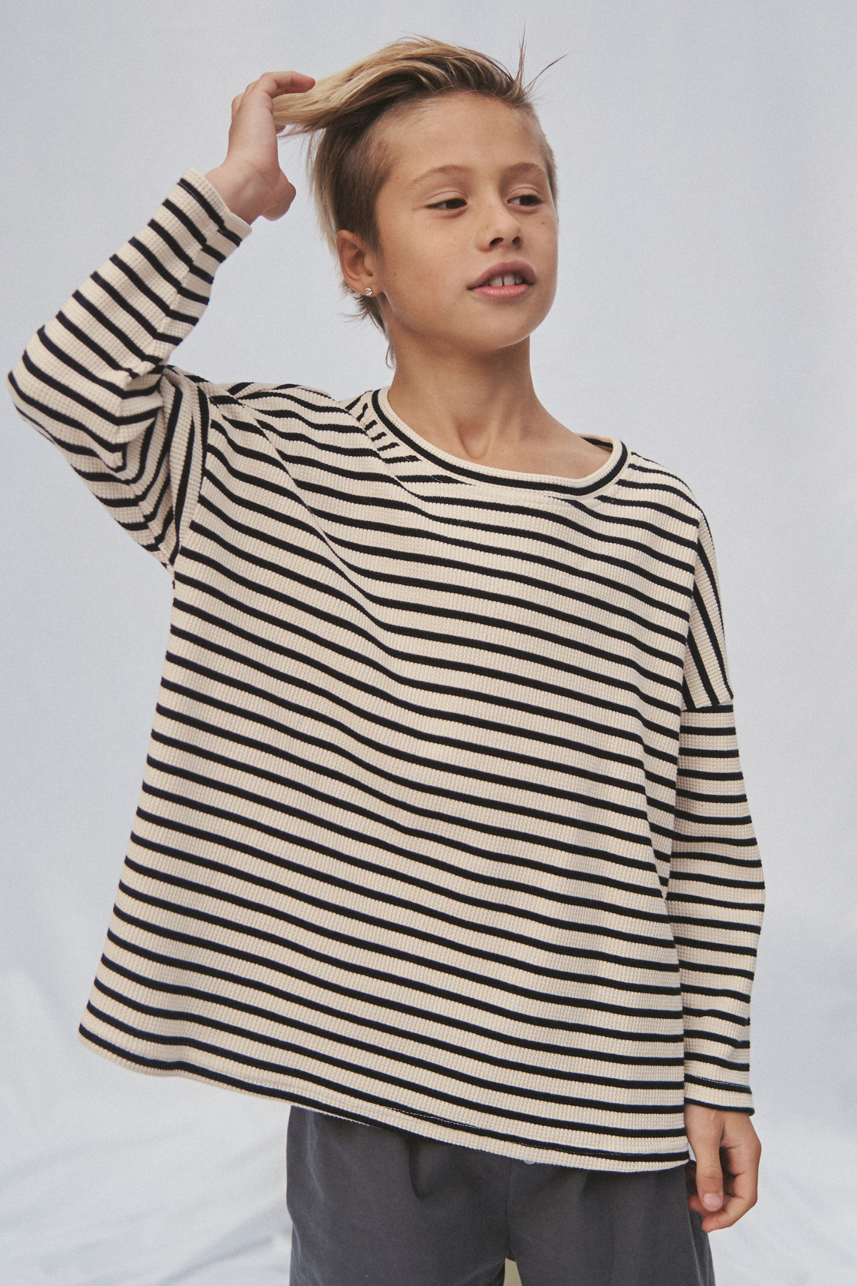 The Lucky Long Sleeve Tee - Black Ecru Stripe