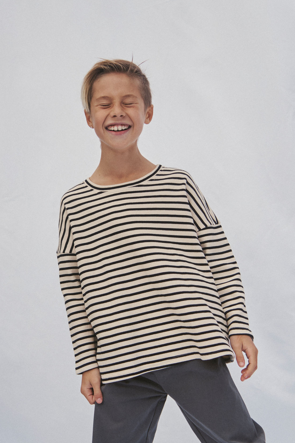 The Lucky Long Sleeve Tee - Black Ecru Stripe