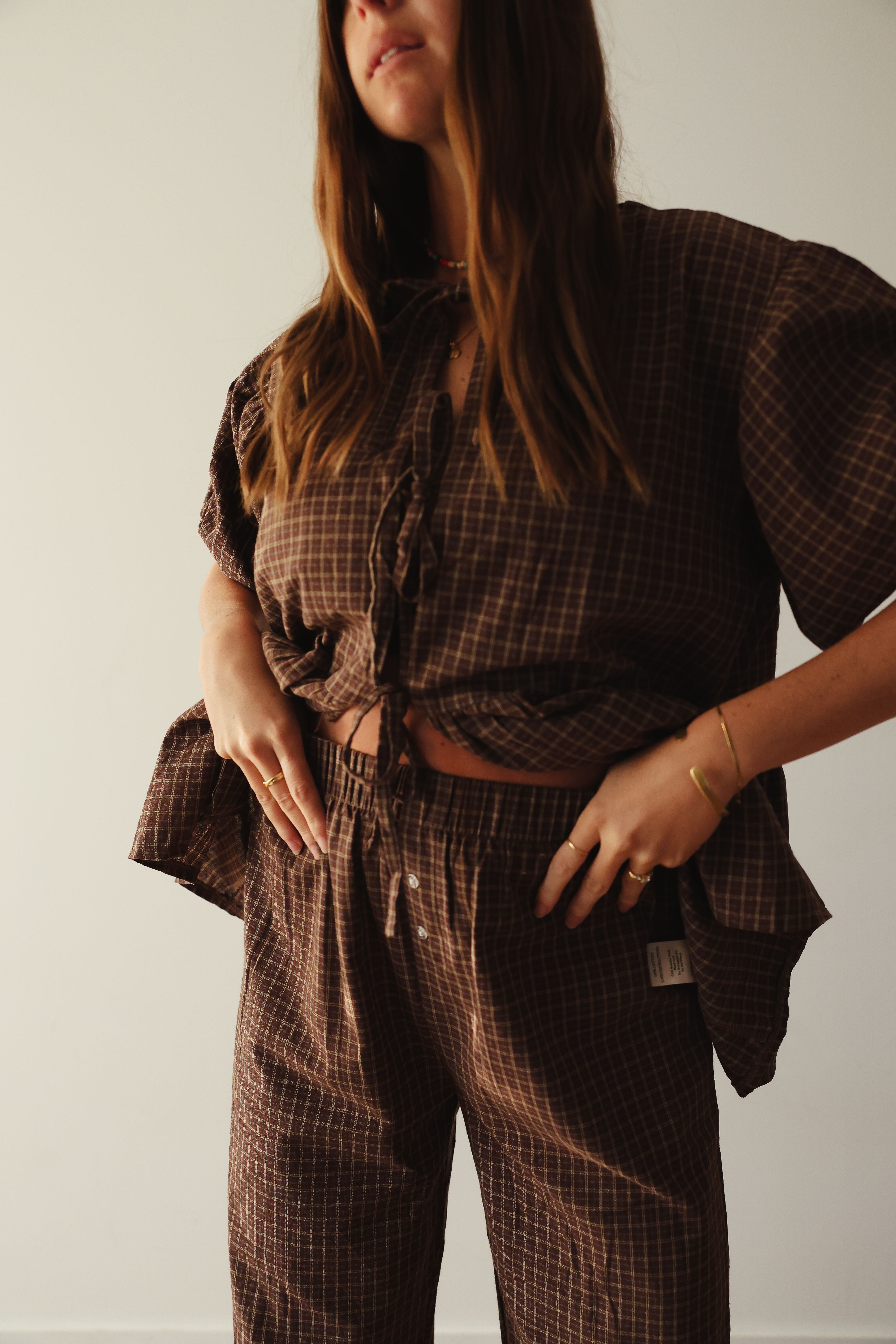 Mama Cam Pant - Chocolate Gingham