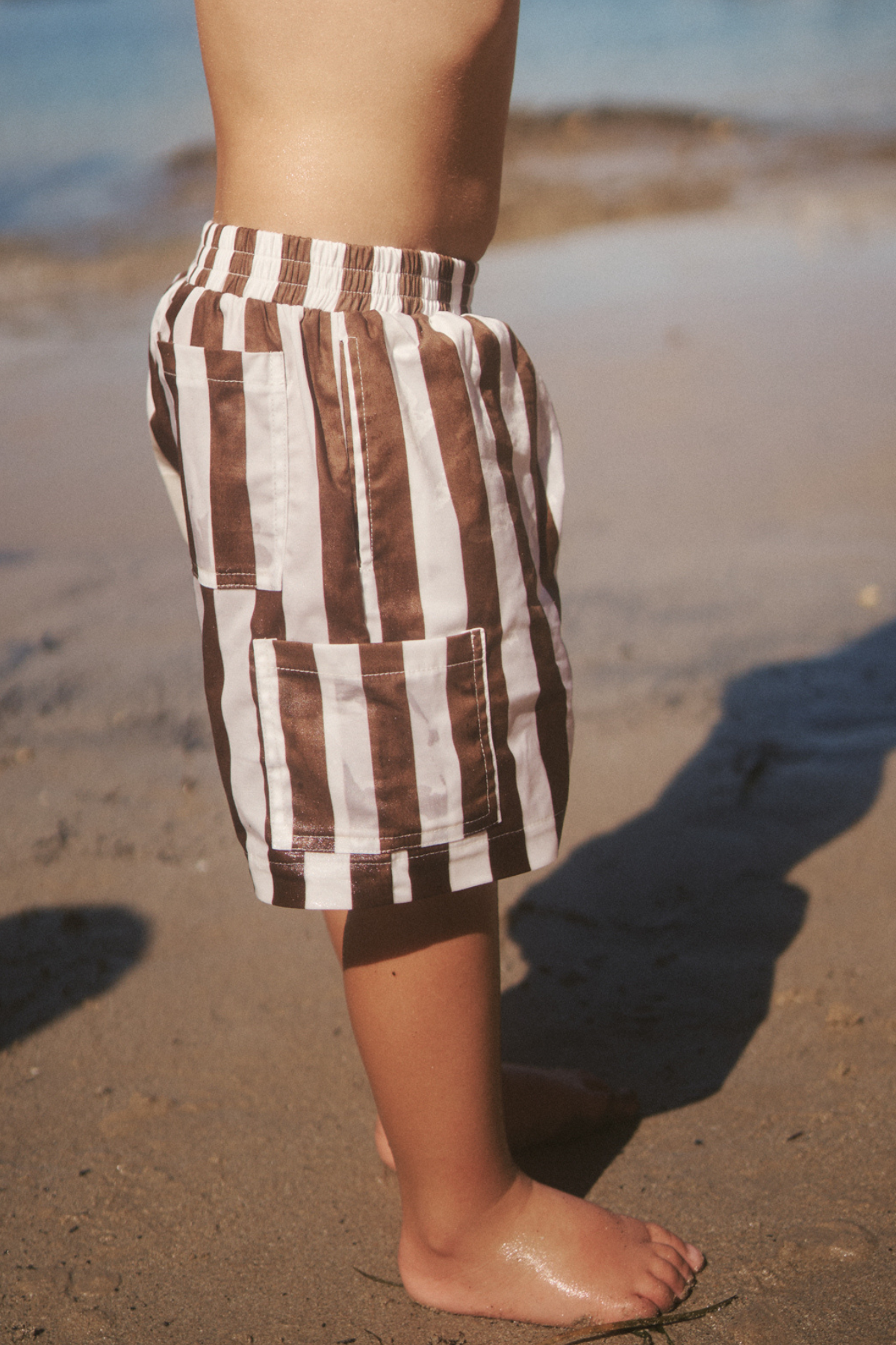 The Tei Shorts - Brown + White Stripe