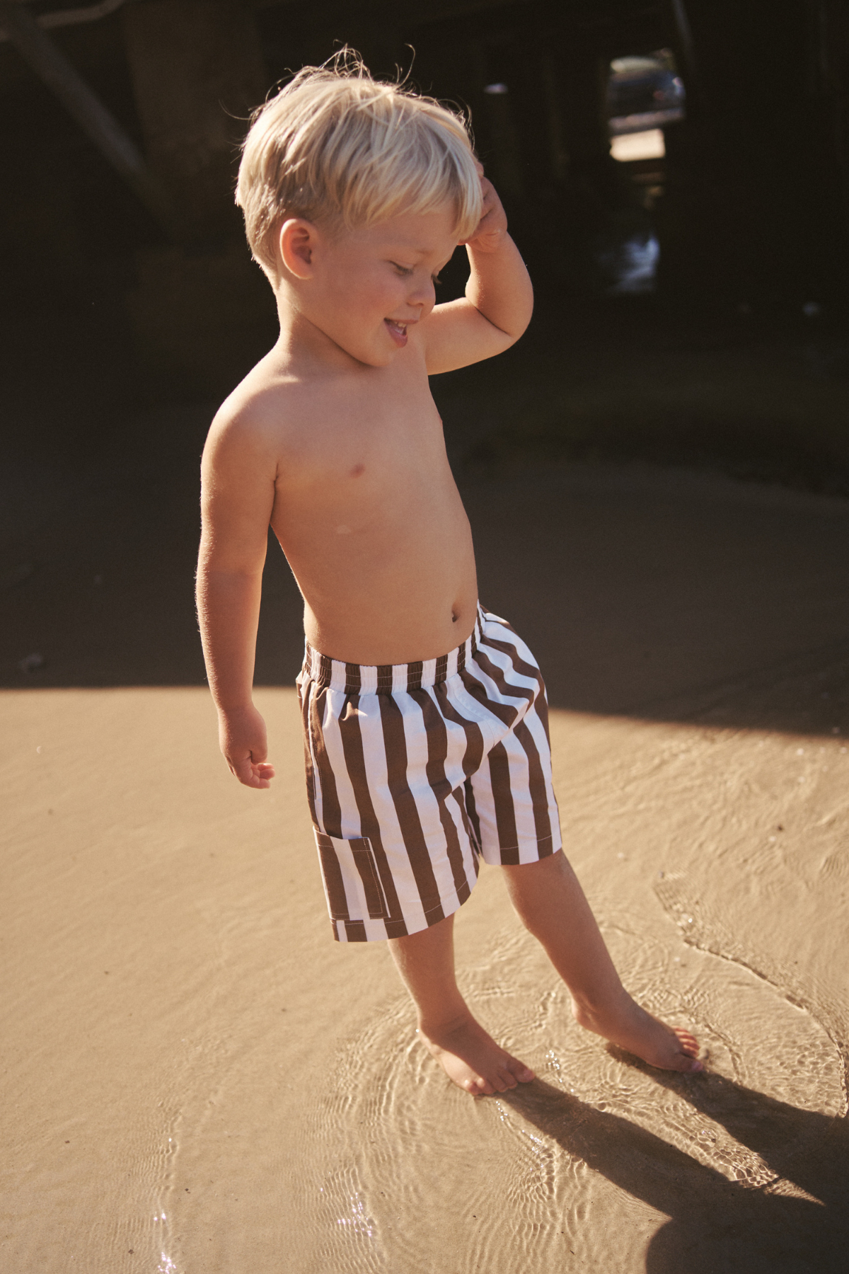 The Tei Shorts - Brown + White Stripe