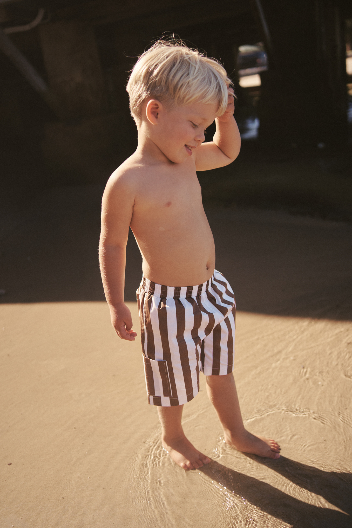 The Tei Shorts - Brown + White Stripe