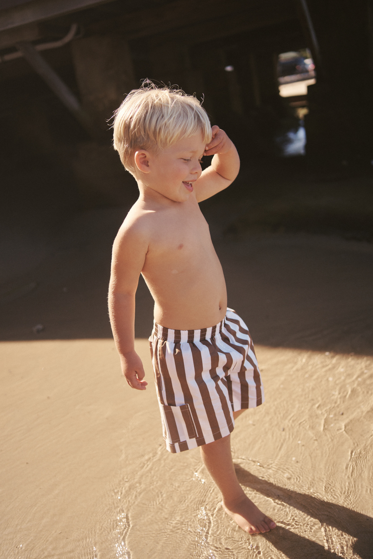 The Tei Shorts - Brown + White Stripe