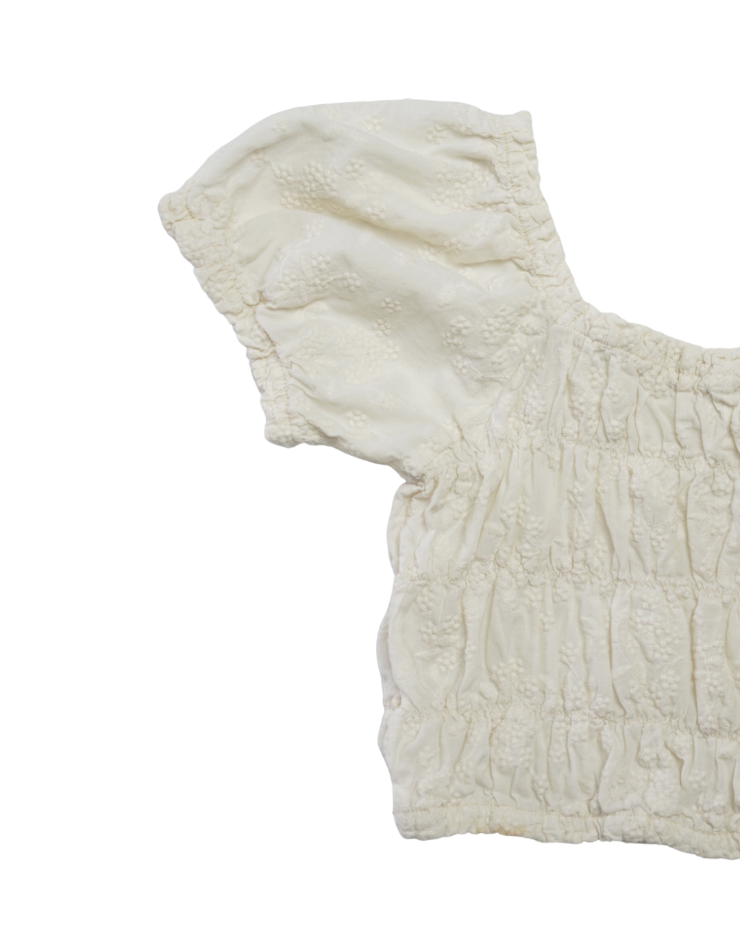 The Ottilie Smocked Crop – Embroidered Cream