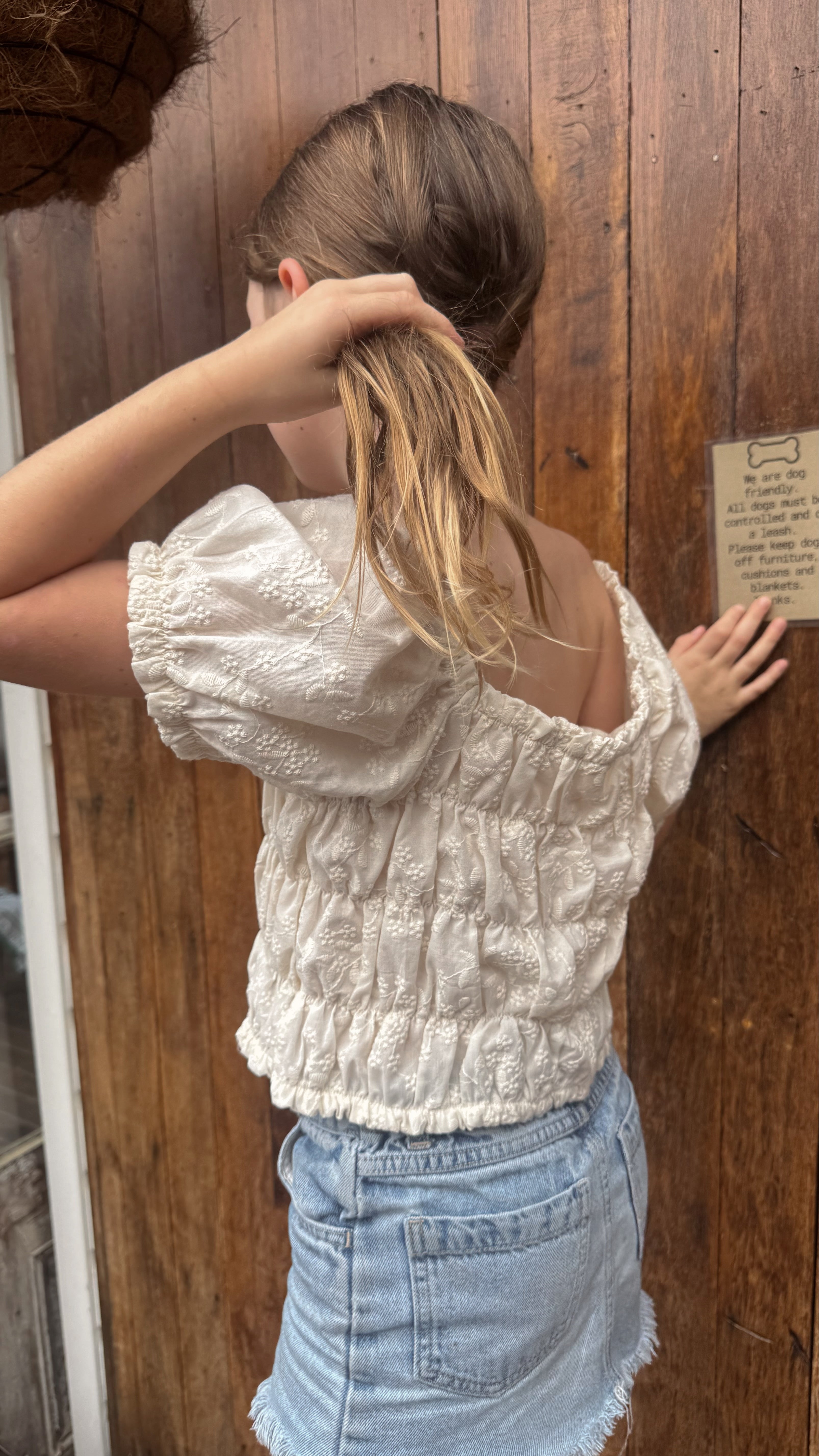 The Ottilie Smocked Crop – Embroidered Cream