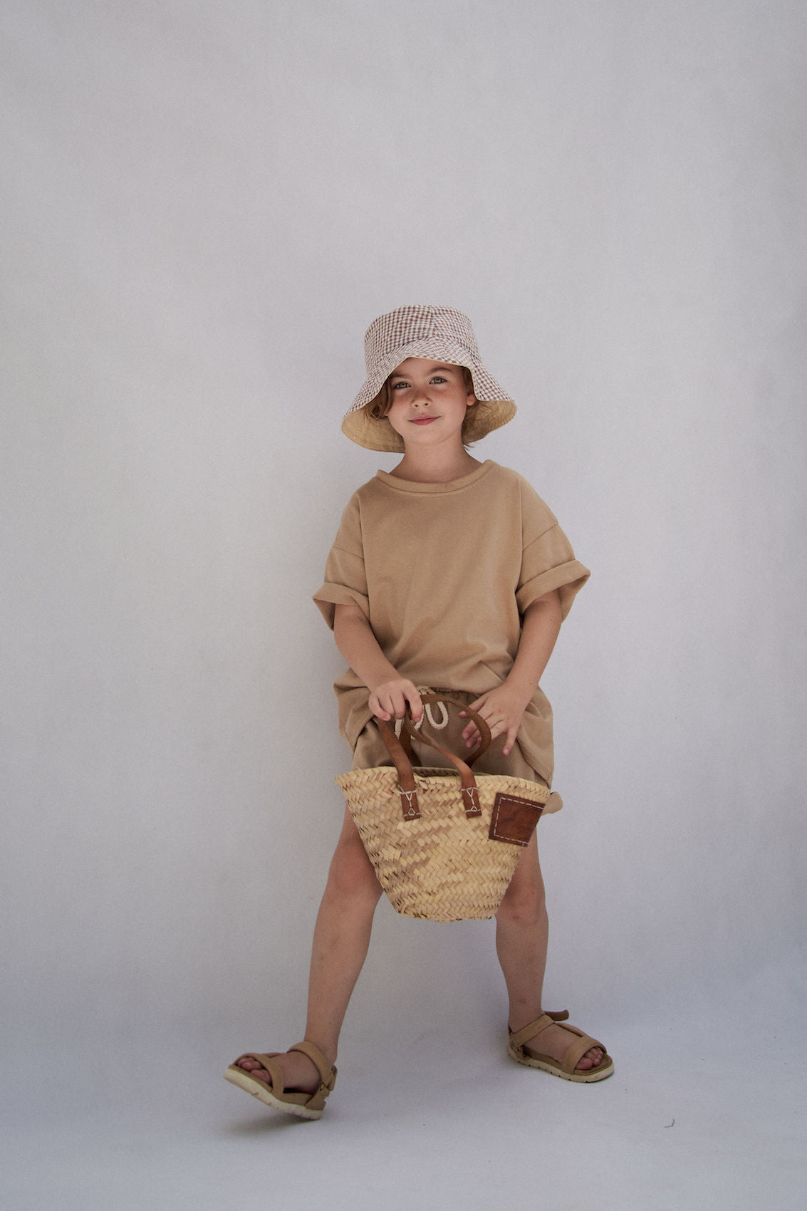Ziggy Bucket Hat in Beige Coco Gingham, Kids Accessories, Children's Clothing, Little the Label