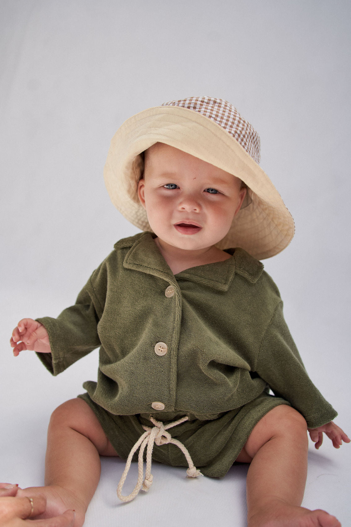 Ziggy Bucket Hat in Beige Coco Gingham, Kids Accessories, Children's Clothing, Little the Label